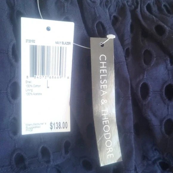 Chelsea & Theodore Navy One Shoulder Eyelet Dress Size L - Picture 7 of 9